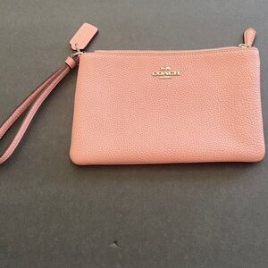 COACH Rose Color Genuine Pebble Finish Leather Wristlet